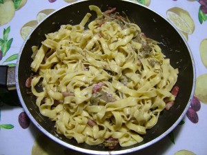 tagliatelle alla carbonara con carciofi